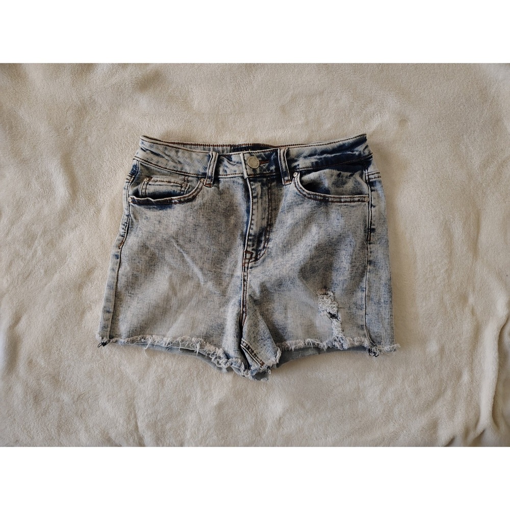 Indigo Rein Acid Wash Distressed Denim‎ Shorts Size 9 Waist 28 Blue High Rise